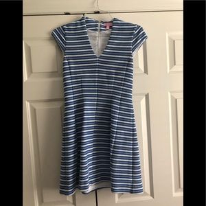 Royal and white stripe lily dress